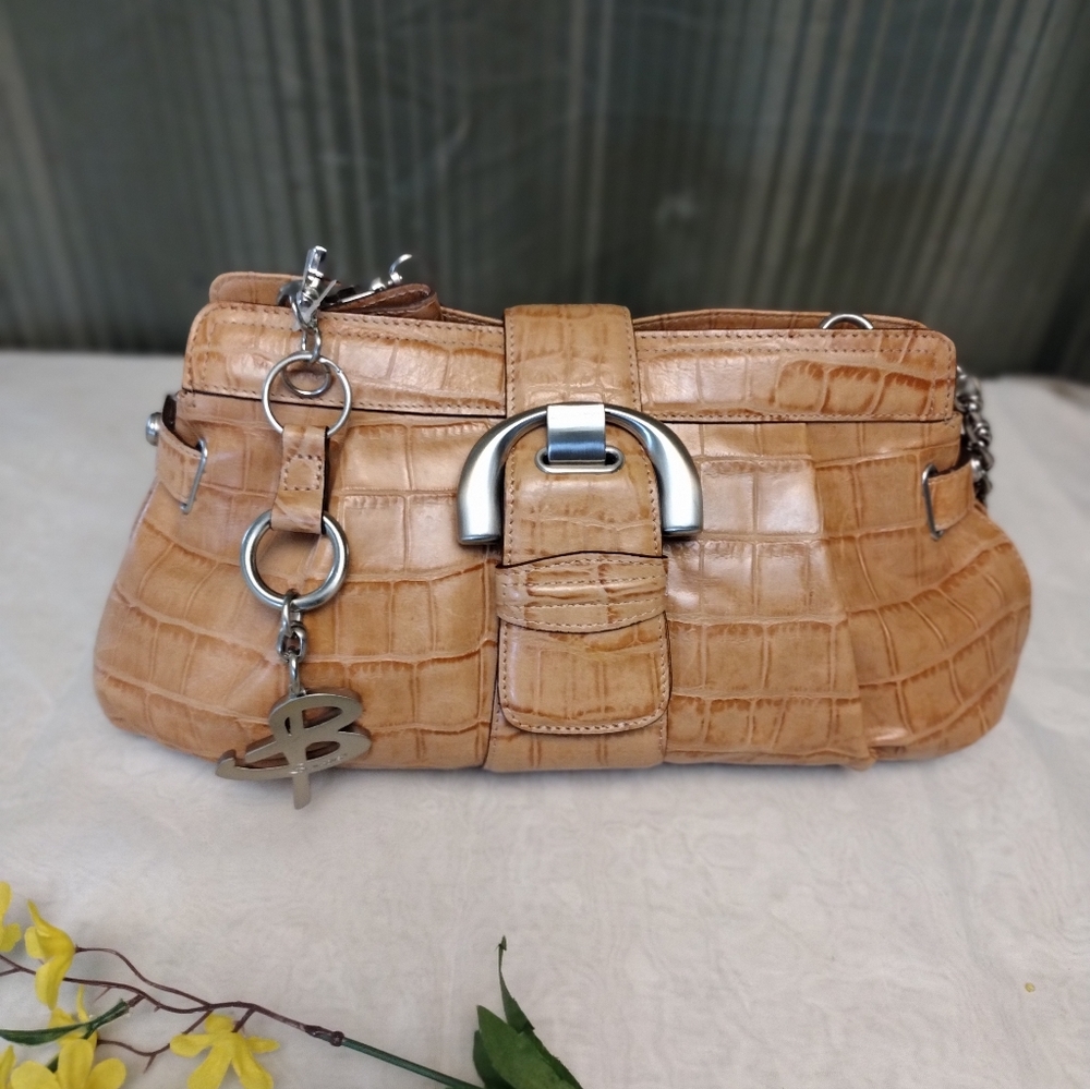 B Makowsky Leopard Print Leather Shoulder Handbag